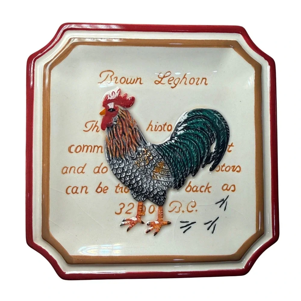MWW Market Rooster Mini Plates Set 4 Leghorn‎ Cockerel Cuckoo Maran 3D Ceramic